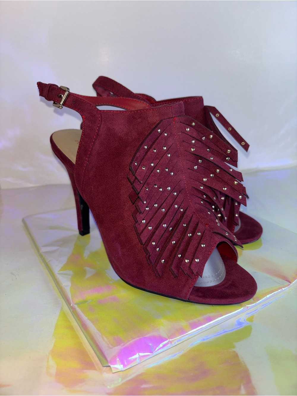 Women's Red Fringe Slingback High Heel Sandal 10W